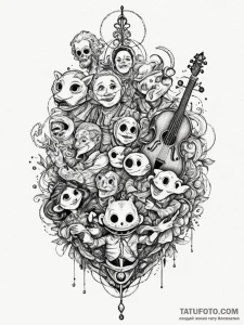 Strings with puppets, tattoo flash sheet desi... - эскиз тату (№1751438434_0, 02.07.2025 06:40) — Tatufoto.com