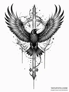 Raven wings beneath shattered sky, tattoo ske... - эскиз тату (№1751438858_0, 02.07.2025 06:47) — Tatufoto.com