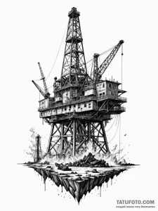 A powerful burning oil rig, disaster,, ink il... - эскиз тату (№1751438924_0, 02.07.2025 06:48) — Tatufoto.com