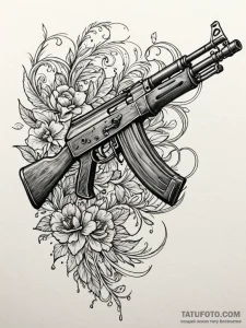 Ak-47 machine gun, ink illustration for tatto... - эскиз тату (№1751439057_0, 02.07.2025 06:50) — Tatufoto.com