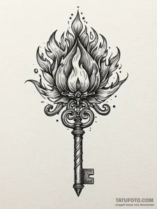Flaming key unlocking void, tattoo line art,... - эскиз тату (№1751439296_0, 02.07.2025 06:54) — Tatufoto.com