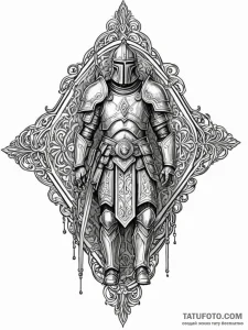 Ancient sentinel with stone armor, ink illust... - эскиз тату (№1751439377_0, 02.07.2025 06:56) — Tatufoto.com