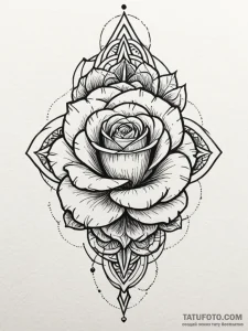 Dagger blooming from stone rose, tattoo line... - эскиз тату (№1751439992_0, 02.07.2025 07:06) — Tatufoto.com