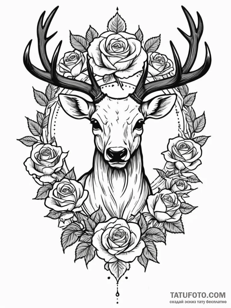 Ancient stag with skeletal body, tattoo flash... - эскиз тату (№1751441194_0, 02.07.2025 07:26) — Tatufoto.com
