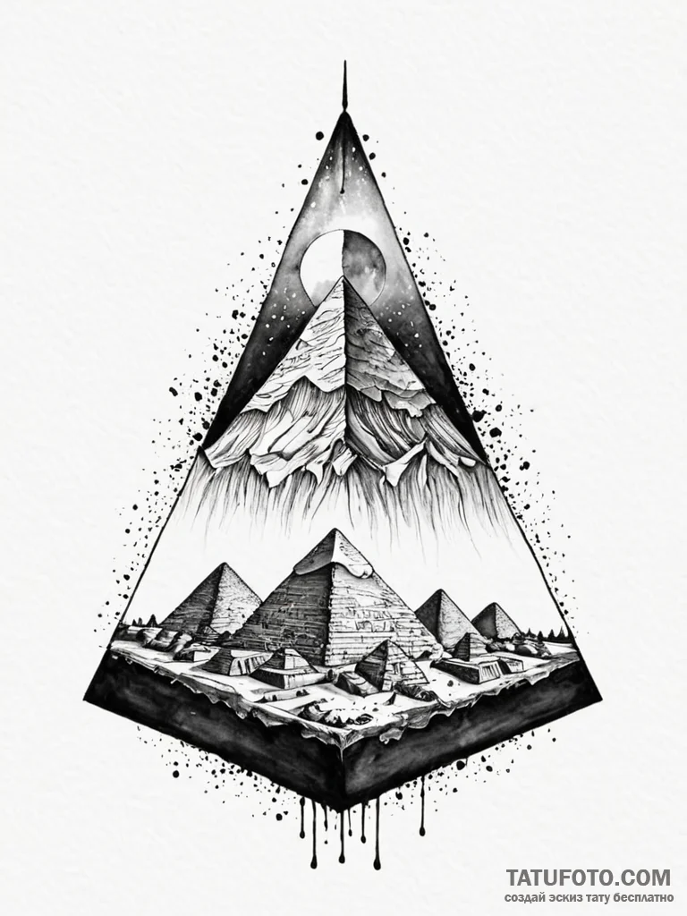 Pyramid, artistic tattoo sketch, black and gr... - эскиз тату (№1751442064_0, 02.07.2025 07:41) — Tatufoto.com