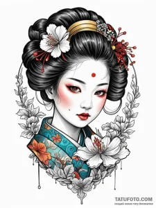 Geisha with a face of a porcelain doll, crack... - эскиз тату (№1751442136_0, 02.07.2025 07:42) — Tatufoto.com