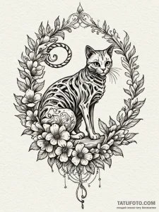 Cat skeleton entwined with flowers, tattoo sk... - эскиз тату (№1751442870_0, 02.07.2025 07:54) — Tatufoto.com