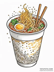 Instant ramen noodle cup, steaming, tattoo sk... - эскиз тату (№1751443479_0, 02.07.2025 08:04) — Tatufoto.com