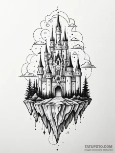 Floating castle, artistic tattoo sketch, uniq... - эскиз тату (№1751443742_0, 02.07.2025 08:09) — Tatufoto.com