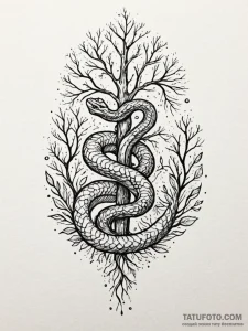 Ice serpent beneath spectral tree, tattoo ske... - эскиз тату (№1751443898_0, 02.07.2025 08:11) — Tatufoto.com