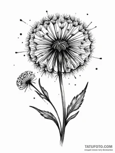 Dandelion, tattoo sketch design, black and gr... - эскиз тату (№1751444365_0, 02.07.2025 08:19) — Tatufoto.com