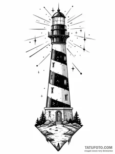 Lighthouse beam revealing constellations - эскиз тату (№1751444698_0, 02.07.2025 08:24) — Tatufoto.com