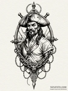 Pirate blade bound in chains, tattoo drawing... - эскиз тату (№1751444763_0, 02.07.2025 08:26) — Tatufoto.com