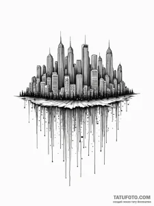 A barcode that morphs into a cityscape - эскиз тату (№1751445241_0, 02.07.2025 08:34) — Tatufoto.com