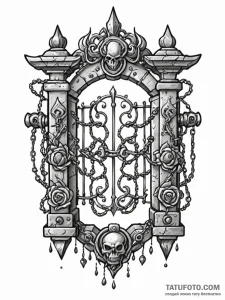 Ancient gate with chained spirits, tattoo fla... - эскиз тату (№1751445502_0, 02.07.2025 08:38) — Tatufoto.com