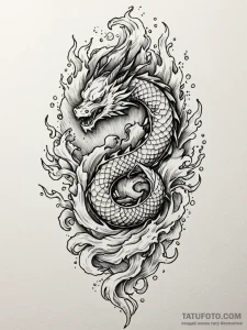 Dragon flame trapped in crystal, tattoo flash... - эскиз тату (№1751447213_0, 02.07.2025 09:06) — Tatufoto.com