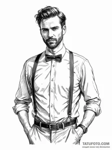 A stylish bow tie and suspenders, gentleman's... - эскиз тату (№1751447485_0, 02.07.2025 09:11) — Tatufoto.com