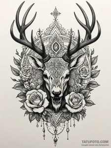 Noble stag crowned with antlers, artistic tat... - эскиз тату (№1751448020_0, 02.07.2025 09:20) — Tatufoto.com