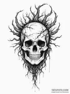 Ghostly helm bound in roots, ink illustration... - эскиз тату (№1751448094_0, 02.07.2025 09:21) — Tatufoto.com