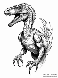 Velociraptor with feathers, poised to attack,... - эскиз тату (№1751448222_0, 02.07.2025 09:23) — Tatufoto.com
