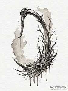 Scythe blade tearing through mist, ink illust... - эскиз тату (№1751450081_0, 02.07.2025 09:54) — Tatufoto.com