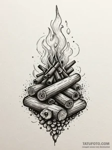 A powerful burning wood pile, smoke,, tattoo... - эскиз тату (№1751450793_0, 02.07.2025 10:06) — Tatufoto.com