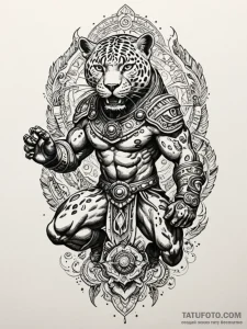 Jaguar warrior from aztec mythology, with obs... - эскиз тату (№1751450933_0, 02.07.2025 10:08) — Tatufoto.com