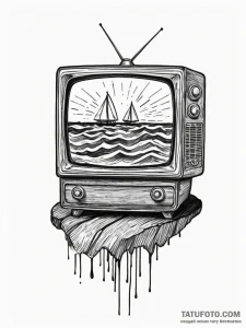 Tv with 'color bars' test pattern, ink illust... - эскиз тату (№1751451495_0, 02.07.2025 10:18) — Tatufoto.com