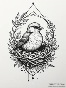 A whimsical bird on a nest, nurturing,, tatto... - эскиз тату (№1751451562_0, 02.07.2025 10:19) — Tatufoto.com