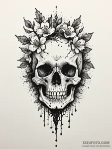 Oak blossom blooming from skull, ink illustra... - эскиз тату (№1751451850_0, 02.07.2025 10:24) — Tatufoto.com
