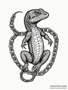Lizard wrapped in chains, ink illustration fo... - эскиз тату (№1751452858_0, 02.07.2025 10:40) — Tatufoto.com