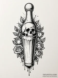 A classic bowling pin falling, victory,, ink... - эскиз тату (№1751453527_0, 02.07.2025 10:52) — Tatufoto.com