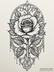Glyph-etched rose beneath spectral tree, arti... - эскиз тату (№1751453661_0, 02.07.2025 10:54) — Tatufoto.com