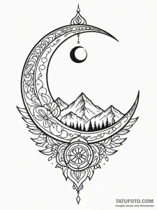 Crescent moon impaled on a mountain peak, tat... - эскиз тату (№1751454325_0, 02.07.2025 11:05) — Tatufoto.com