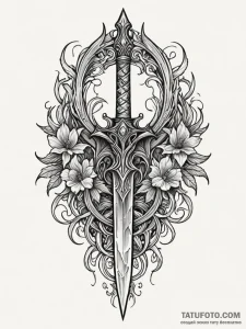 Dagger fused with ember vein, tattoo line art... - эскиз тату (№1751454534_0, 02.07.2025 11:08) — Tatufoto.com