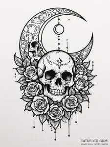 Moon relic beneath spectral bloom, artistic t... - эскиз тату (№1751454614_0, 02.07.2025 11:10) — Tatufoto.com