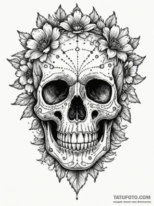 Marigold skull (calavera), elegant and ornate... - эскиз тату (№1751455204_0, 02.07.2025 11:20) — Tatufoto.com