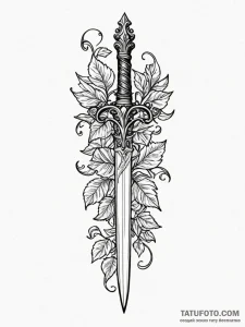 Baroque dagger wrapped in ivy, tattoo drawing... - эскиз тату (№1751455337_0, 02.07.2025 11:22) — Tatufoto.com
