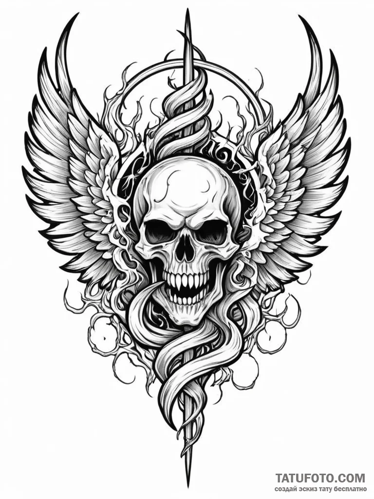 Lunar flames devouring wings, concept art for... - эскиз тату (№1751455410_0, 02.07.2025 11:23) — Tatufoto.com