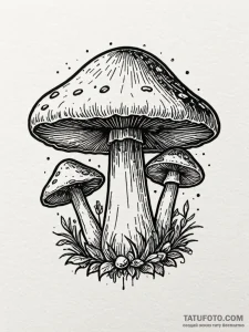 Mushroom ring glowing faintly, tattoo line ar... - эскиз тату (№1751455490_0, 02.07.2025 11:24) — Tatufoto.com