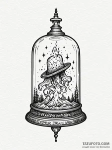 Bell jar containing a miniature, dying galaxy... - эскиз тату (№1751455554_0, 02.07.2025 11:25) — Tatufoto.com
