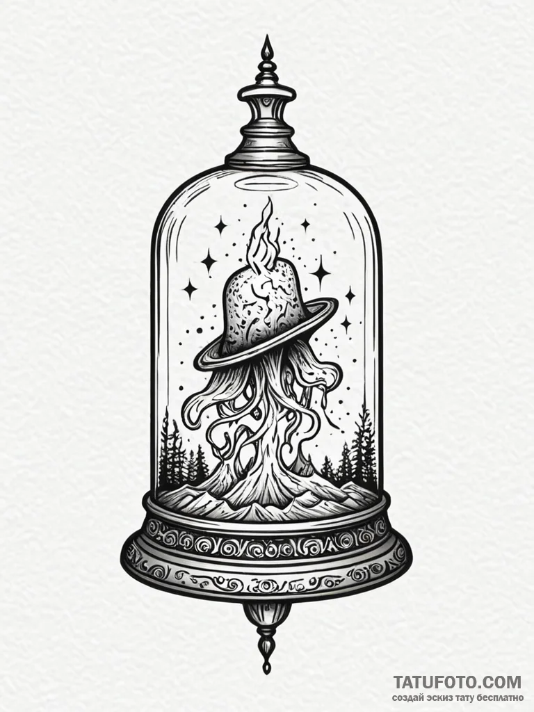 Bell jar containing a miniature, dying galaxy... - эскиз тату (№1751455554_0, 02.07.2025 11:25) — Tatufoto.com