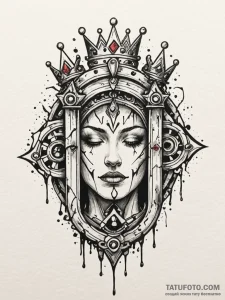 Frosted crown beneath shattered gate, tattoo... - эскиз тату (№1751456155_0, 02.07.2025 11:35) — Tatufoto.com