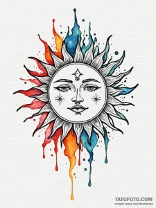 Cursed sun bleeding across sky, tattoo sketch... - эскиз тату (№1751457200_0, 02.07.2025 11:53) — Tatufoto.com