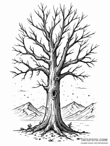 Petrified tree beneath frozen sky, ink illust... - эскиз тату (№1751458178_0, 02.07.2025 12:09) — Tatufoto.com