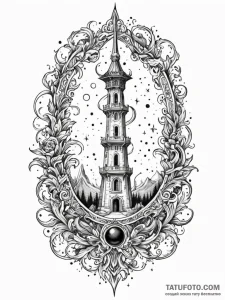 Onyx scroll beneath celestial spire, tattoo l... - эскиз тату (№1751458513_0, 02.07.2025 12:15) — Tatufoto.com