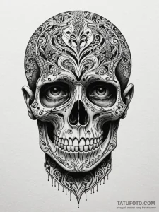 A half-human, half-skeleton face, tattoo flas... - эскиз тату (№1751468041_0, 02.07.2025 14:54) — Tatufoto.com