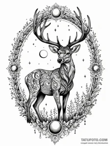 Ethereal deer beneath crimson moon, ink illus... - эскиз тату (№1751468106_0, 02.07.2025 14:55) — Tatufoto.com