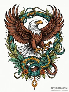 An eagle fighting a snake, tattoo sketch desi... - эскиз тату (№1751468592_0, 02.07.2025 15:03) — Tatufoto.com