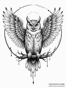 Angel owl with spread wings, artistic tattoo... - эскиз тату (№1751469051_0, 02.07.2025 15:10) — Tatufoto.com